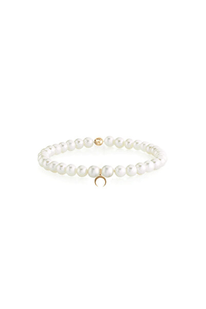 BEEARIS Bratara cu perle de cultura si pandant semiluna - Aur galben de 14 K