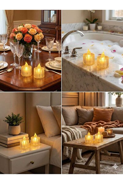 LOVYCO Ramazan 2'li Set Kristal Görünümlü Pilli Led Mum - Dumansız Alevsiz Te...