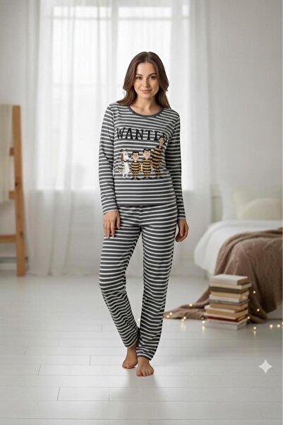 PEMBİŞ HOMEWEAR طقم بيجامة نسائي بأكمام طويلة-sezm-16