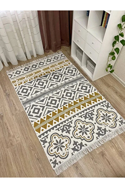 MirCotton Pamuklu Dokuma Kilim Çift Taraflı Modern Desenli Yıkanabilir MR9