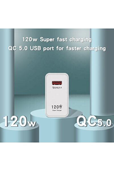 DMV Solux Super Fast Wired Charger 120W, Universal 100-240V, USB lightning Power Adapter