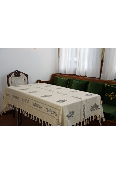 Komana Art مفرش طاولة مصنوع من القطن بنسبة 100% بنقشة زهور مطبوعة يدويًا - مف...