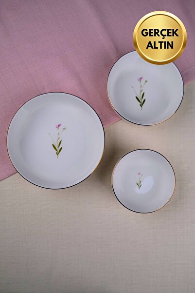 tabakevi Tabak Evi Porselen Natura Çuha Altın Yaldızlı Kase Seti 3 Parça