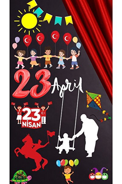 Think And Print 23 Nisan Süsleme Sticker Seti | Çocuk Bayramı Okul Duvar Cam ...