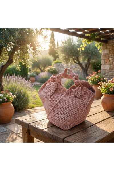 YASMİNEL Powder Color Bag Puzzle Model Knitted Handle Design