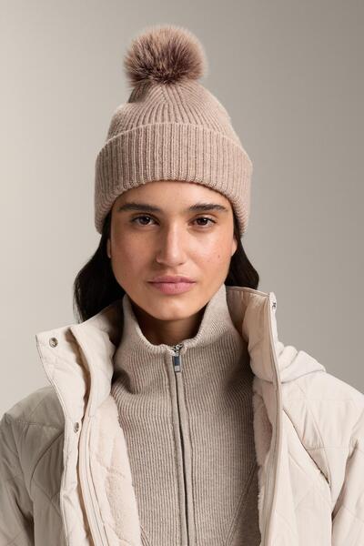 Oysho Wool blend knit hat with pompom