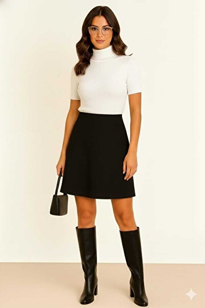 ZUM Diz Üstü Selanik Kadın Kloş Etek Yüksek Bel Beli Lastikli Günlük Salaş Rahat Model