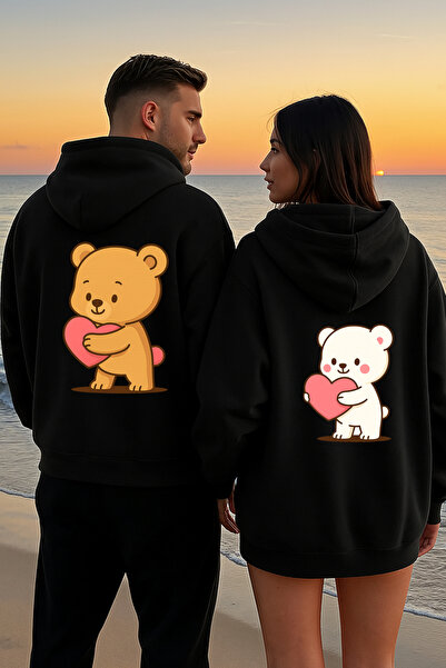 NEVERMIND Hanorac combinat cu inimă de ursuleț iubit – unisex supradimensiona...