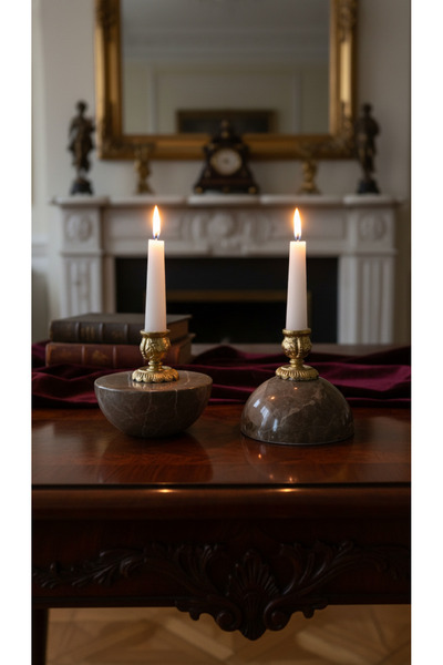 Montdekor EL YAPIMI MERMER TAŞLI BRONZ DESENLİ MUMLUK