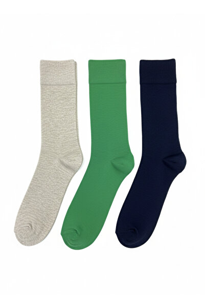 Pierre Lines 3 Pairs of Multi-Colored Trendy Men's Socks (Beige, Green, Navy Blue)