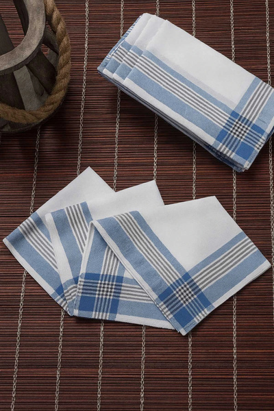 Elif Mira 12 li Cep Yaka Mendili Pamuklu Şah Desen Mavi 30x30 Cm