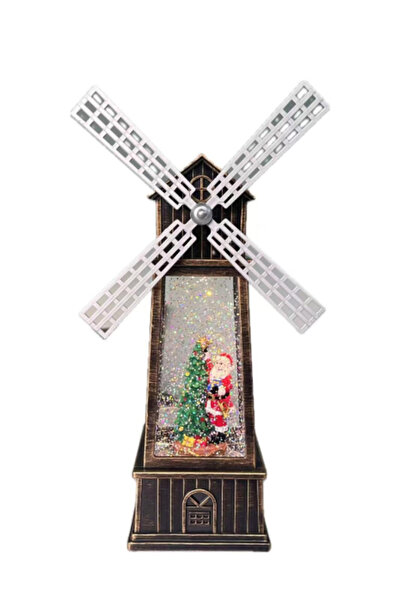 OEM Christmas Windmill Figurine with Santa, Musical Snow Effect, Battery-Powered, Black/Gold (3 Models)
