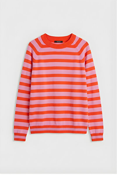 Qaju Colorful Striped Crew Neck Slim Sweater