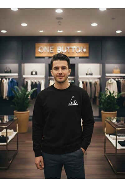 one button Hanorac unisex cu design Triangle Mountain, cu gâtul tip O, 100% b...