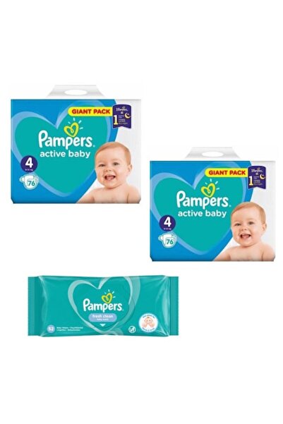 Pampers Pachet Active Baby - 2x Pachet Mărimea 4 (76 buc fiecare) + Șervețele...