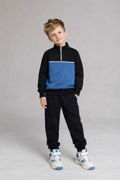 RONYPONY Set de trening pentru băieți cu jumătate de fermoar, cu detaliu de b...