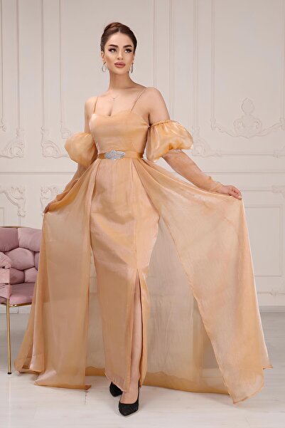 Helen Fashion Pırıltı Tasarım Askılı Kolları Ayrı Beli Yapışma Taşlı Dekoltel...