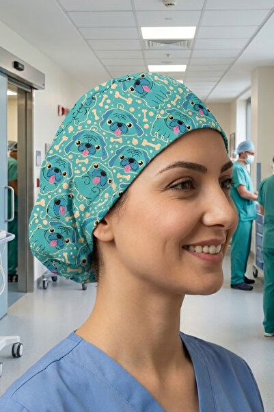 Lion Üniforma Pug Köpek 1 Desenli Cerrahi Bone Unisex – Likralı Doktor Hemşir...