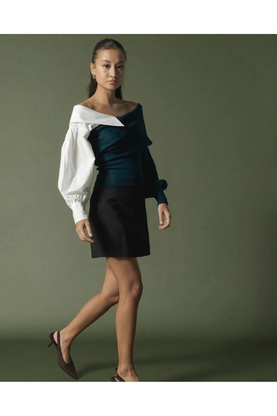 esilamoda Kadın Petrol Gömlek Detay Kazak