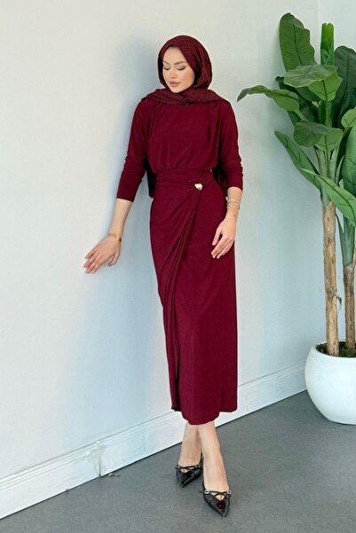 Şulemoda Giyim فستان توتكو باللون العنابي