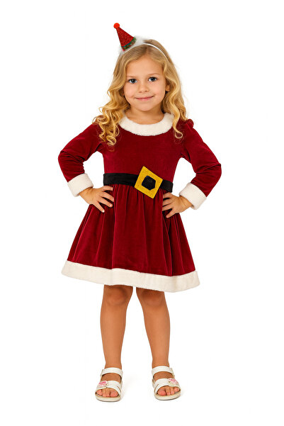 Baby Darling Yerli Üretim - Kız Çocuk Noel Baba Kostümü Kıyafeti