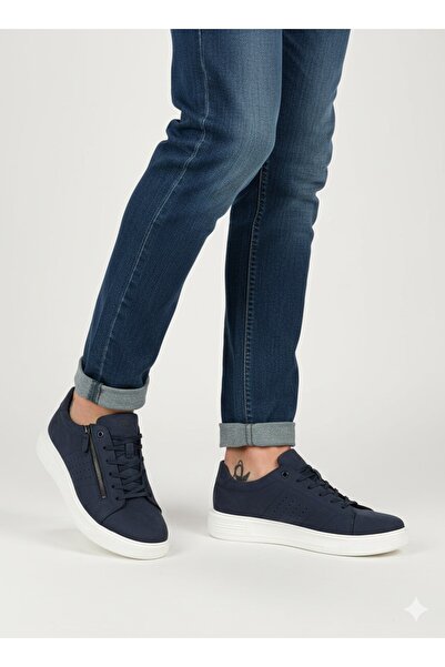 rocassi Ανδρικά παπούτσια Γνήσιο Δέρμα με φερμουάρ Αθλητικό παπούτσι Navy Blue