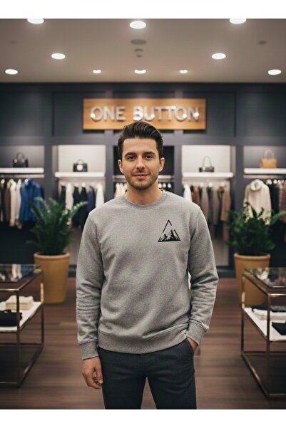 one button Hanorac unisex cu design Triangle Mountain, cu gâtul tip O, 100% b...