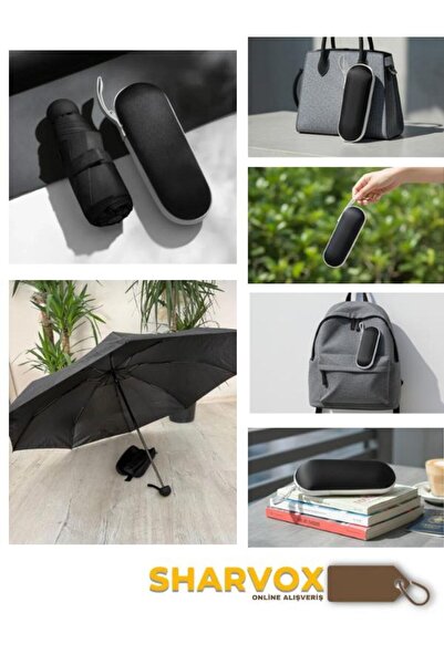 Sharvox Mini Çantalı Şık Siyah Şemsiye – Hafif, Taşınabilir ve Su Geçirmez Ta...