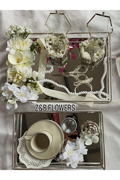 Z&B FLOWERS Söz Tepsisi Nişan Tepsisi Yüzük Tepsisi Cam Tepsi Damat Fincan seti