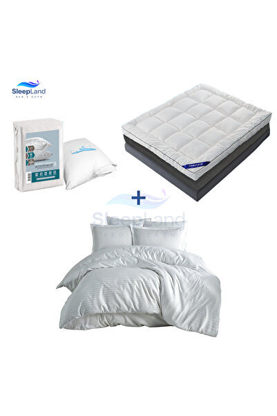 SLEEPLAND Hotel-style mattress pad set, 14 cm high, with pillow protector set...