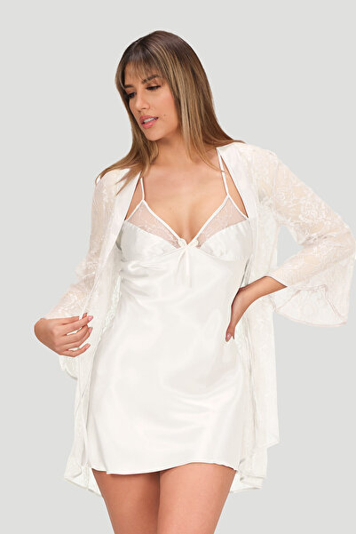 NBB dantelli saten gecelik sabahlık takımı. + çorap hediyeli