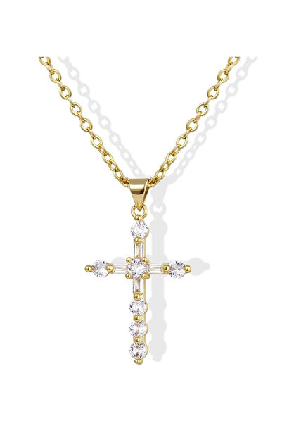 MoodCreations Women's Necklace with Cross Pendant – 14K Gold Plated - Elegant Religious Jewelry