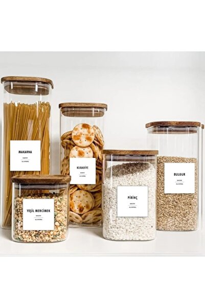 Think And Print 40'lı Kareli Bakliyat Baharat Kavanoz Sticker Etiket Seti Krem