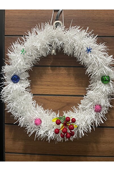 Cindora Beyaz Renkli 30 cm Zilli Kokina Çiçekli El Yapımı Noel& Yılbaşı Kapı ...