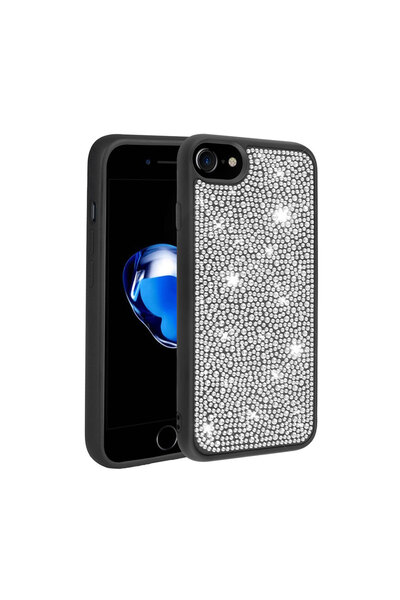 Netzy حافظة SAFA Ston متوافقة مع هاتف iPhone SE 2022 بتصميم حجري لامع - أسود