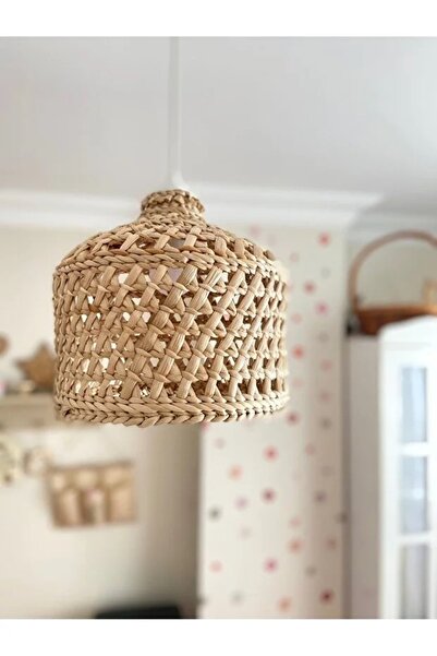 HAKİCİ El Yapımı Bambu Hasır Rattan Avize 30CM (Duy Dahil)