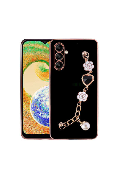 Netzy غطاء سيليكون لهاتف جالاكسي A04S مع حماية للكاميرا وحامل يدوي - أسود