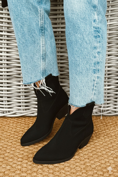 POLKA STORE West Women's Cowboy Boots Bootie Western Boots Black Suede