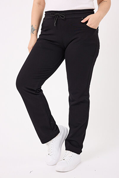 BANEGA Curve Large Size Compact Cotton Fabric Elastic Waist with Pockets Shaping / Sculpting Black Pants