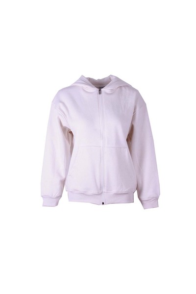 trender 26Kdt1000007 Ecru Women's Sweatshirt 3 Straps Fleece-Lined Zipper