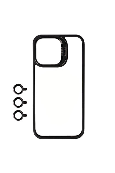 Netzy جراب حماية LSAFA متوافق مع كاميرا iPhone 15 Pro مع حامل - أسود