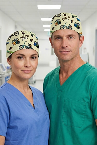 Lion Üniforma Retro Style Desenli Cerrahi Bone Unisex – Likralı Doktor Hemşir...