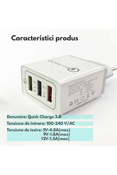 OEM Incarcator priza USB multiplu 3 porturi 2.1A incarcare rapida Quick Charg...