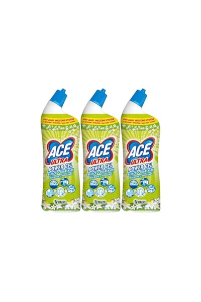 ACE Set 3x Power Gel 750ml Lemon – limescale remover with floral fresh scent