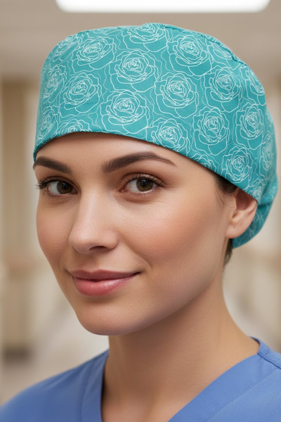 Lion Üniforma Rose Green Desenli Cerrahi Bone Unisex – Likralı Doktor Hemşire...