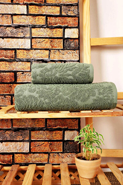 Mira Home طقم مناشف حمام من قماش الجاكار مكون من قطعتين، نمط نسيجي أخضر