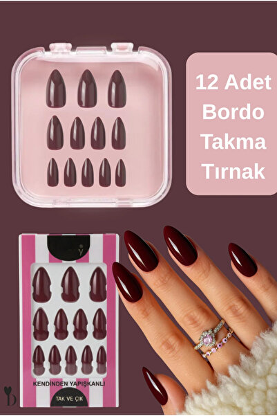 Anıl Gel Polish Vişne Çürüğü Parlak Takma Tırnak ; Tak & Çık Orta Boy Badem Form