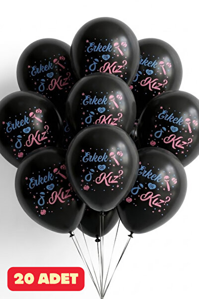 Baloncu Dede 20 Adet Siyah Kız or Erkek Yazılı Balon Cinsiyet Balonu Baby Sho...