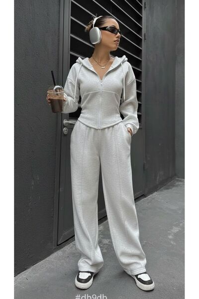 peri tower Set de trening pentru femei, gri Melange, sport, elegant, cu fermoar, cu trei fire, fără șardon, din material textil, 0057