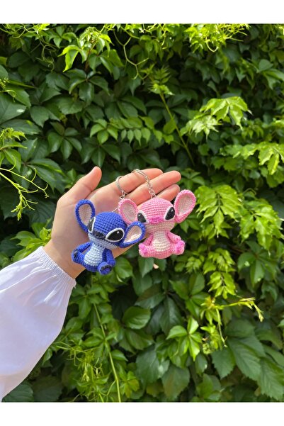 JUST DREAM El Yapımı Örme Çift (Mavi ve Pembe) Stich Amigurumi Hediyelik Anah...